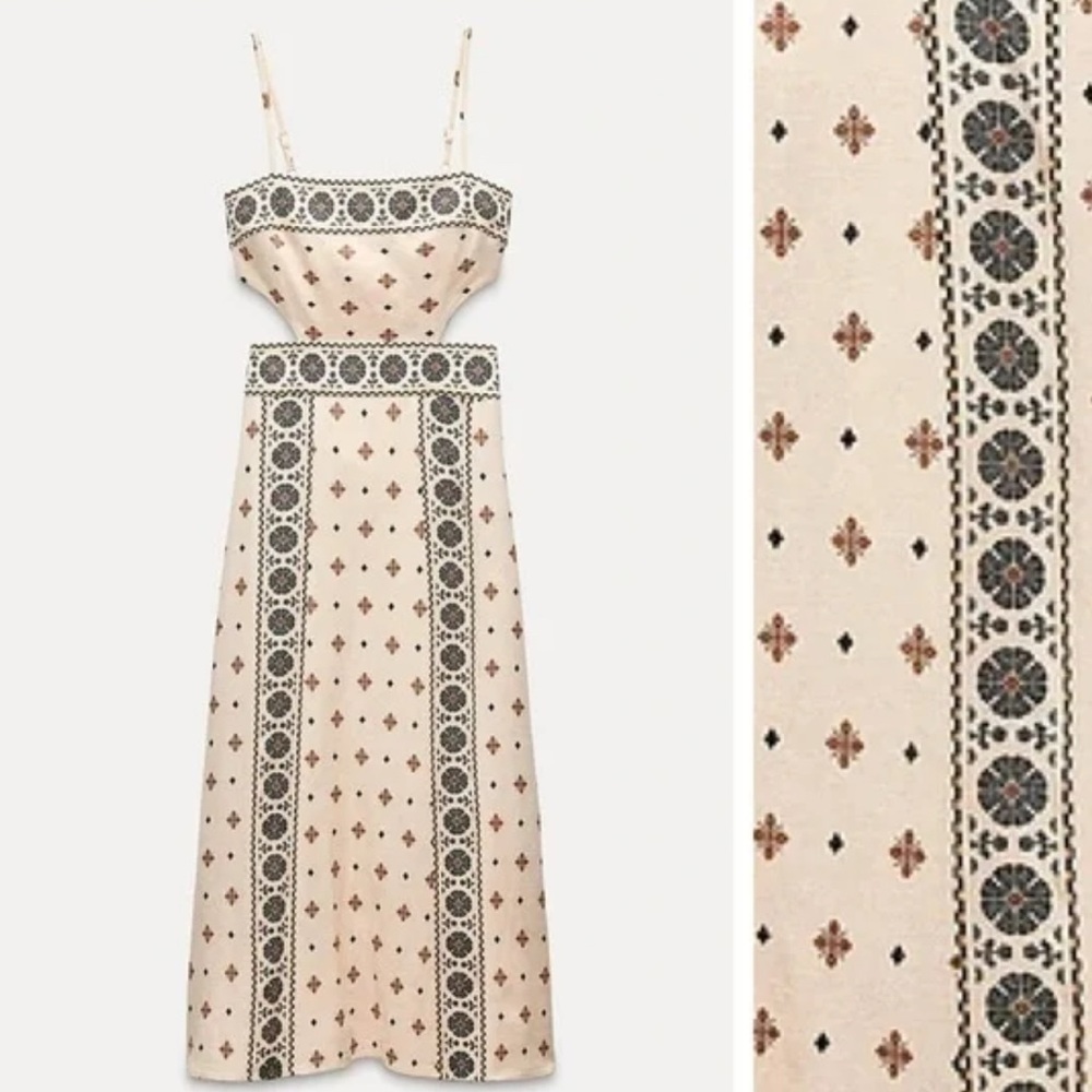 Zara Midi Cream Patterned Dress